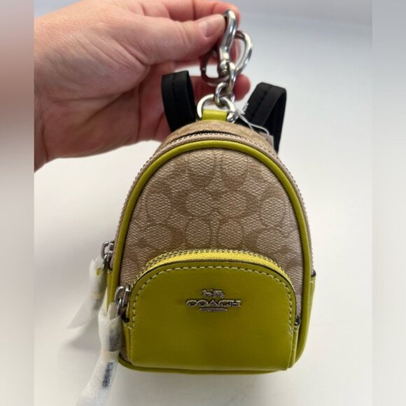 Coach Handbags - NWT Coach C7803 Mini Court Backpack Large Bag Charm In Signature Lt Khaki Lime